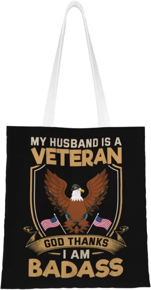 My Husband Is A Veteran Tote Bag for Women Canvas Shopping Bags Reusable Large Capacity Casual Shoulder Handbags Grocery Bags DIY Gift Bags