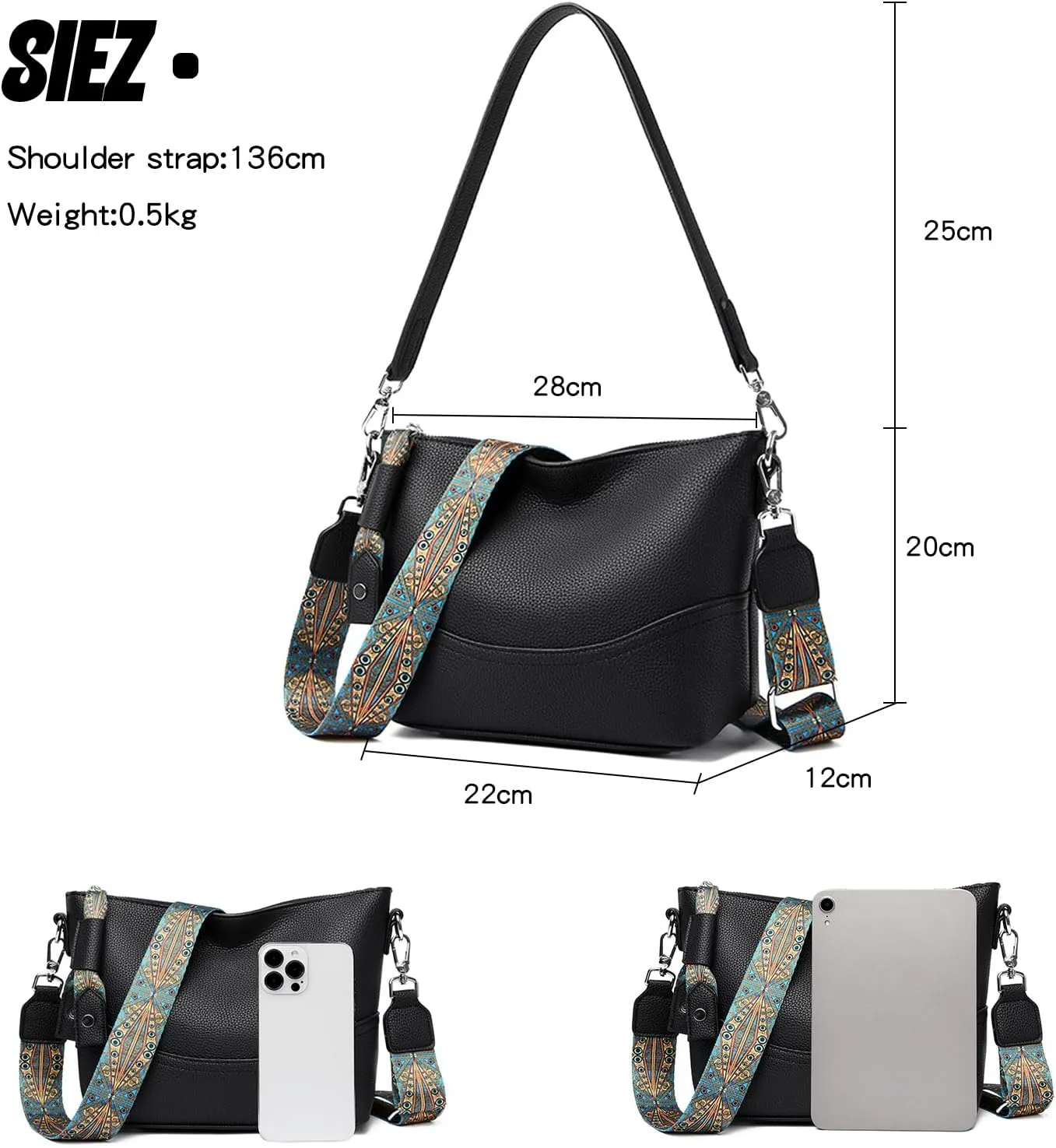 MYHOZEE Crossbody Bags for Women Leather Crossbody Purses With Adjustable Guitar Strap Trendy Hobo Women's Shoulder Bag