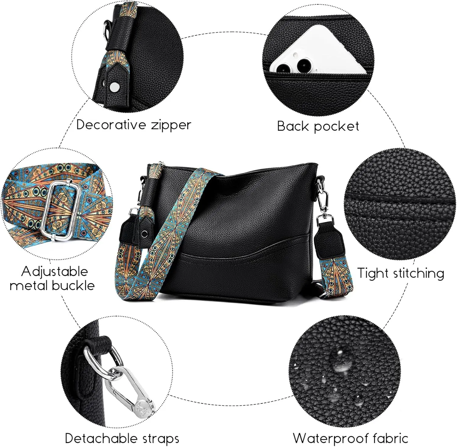 MYHOZEE Crossbody Bags for Women Leather Crossbody Purses With Adjustable Guitar Strap Trendy Hobo Women's Shoulder Bag