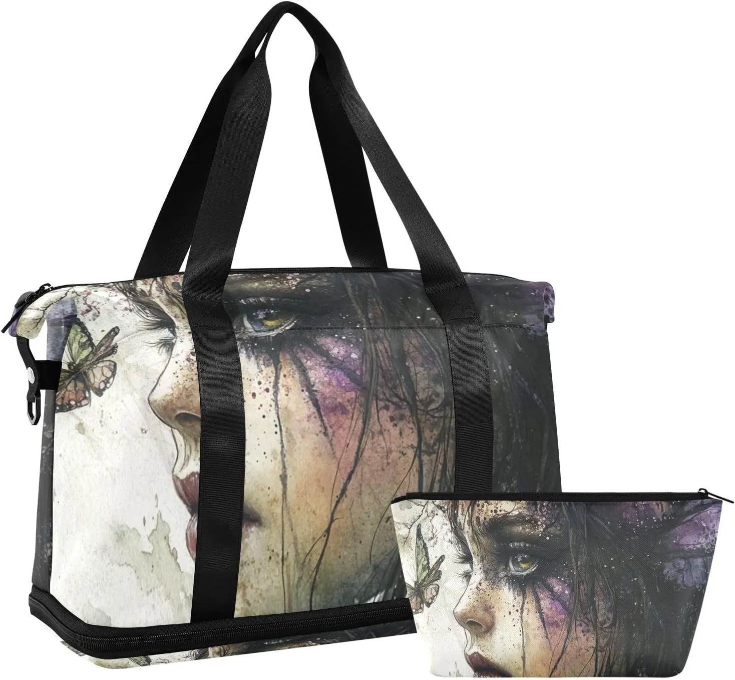 Mysterious Beauty Gym Bag Weekender Overnight Bag with Adjustable Strap for Hiking Waterproof