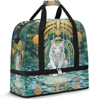 Mystical Ethnic Tiger Travel Duffel Bag with Foldable Shoe Compartment Shoulder Tote Travel Weekend Bag Sports Gym Overnight Bags