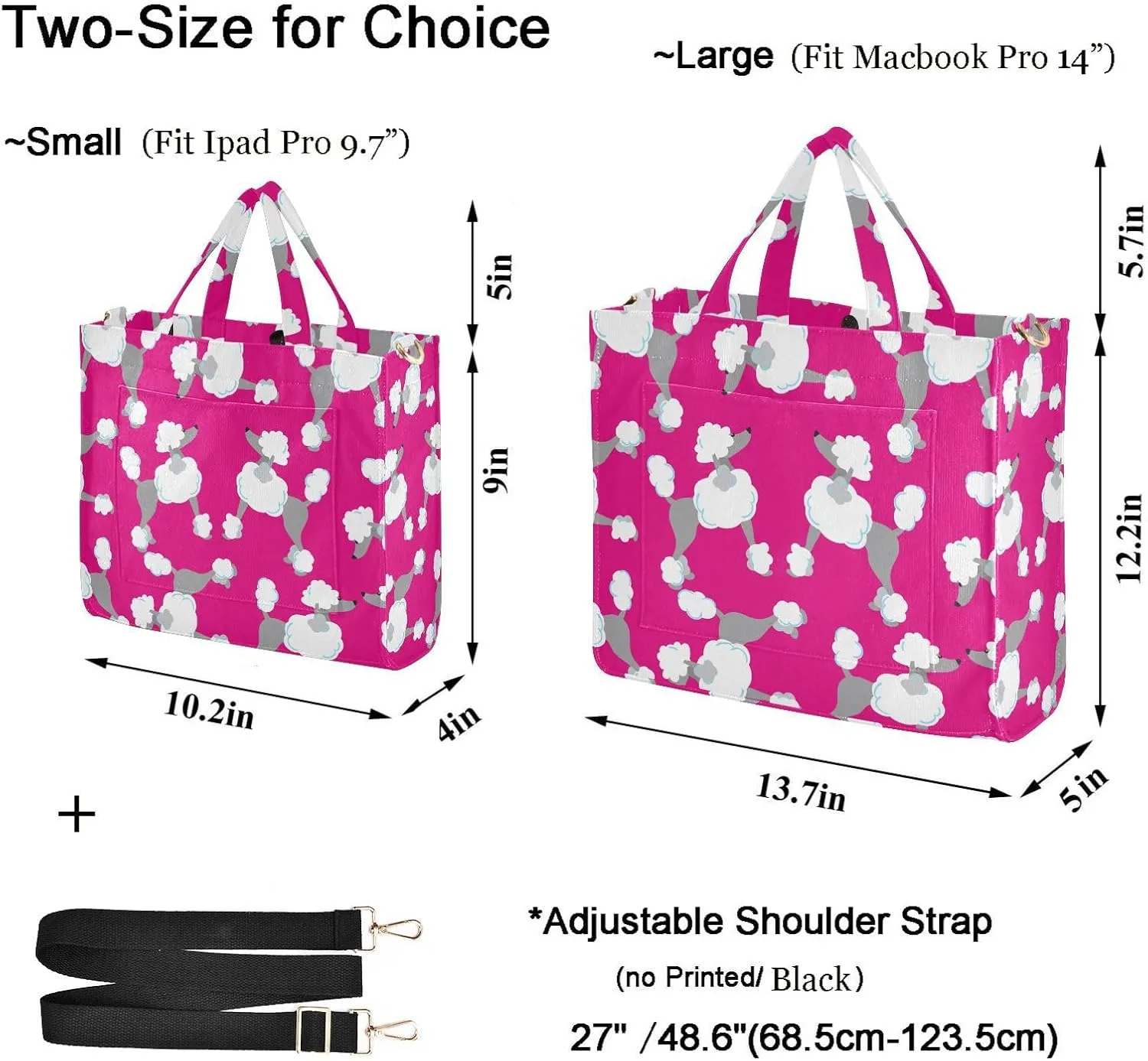 Naanle Futuristic Poodles Dogs Pink Floral Corduroy Satchel Crossbody Tote Bag for Work Beach Gym