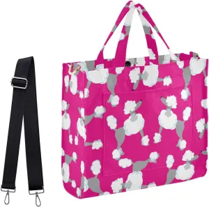 Naanle Futuristic Poodles Dogs Pink Floral Corduroy Satchel Crossbody Tote Bag for Work Beach Gym