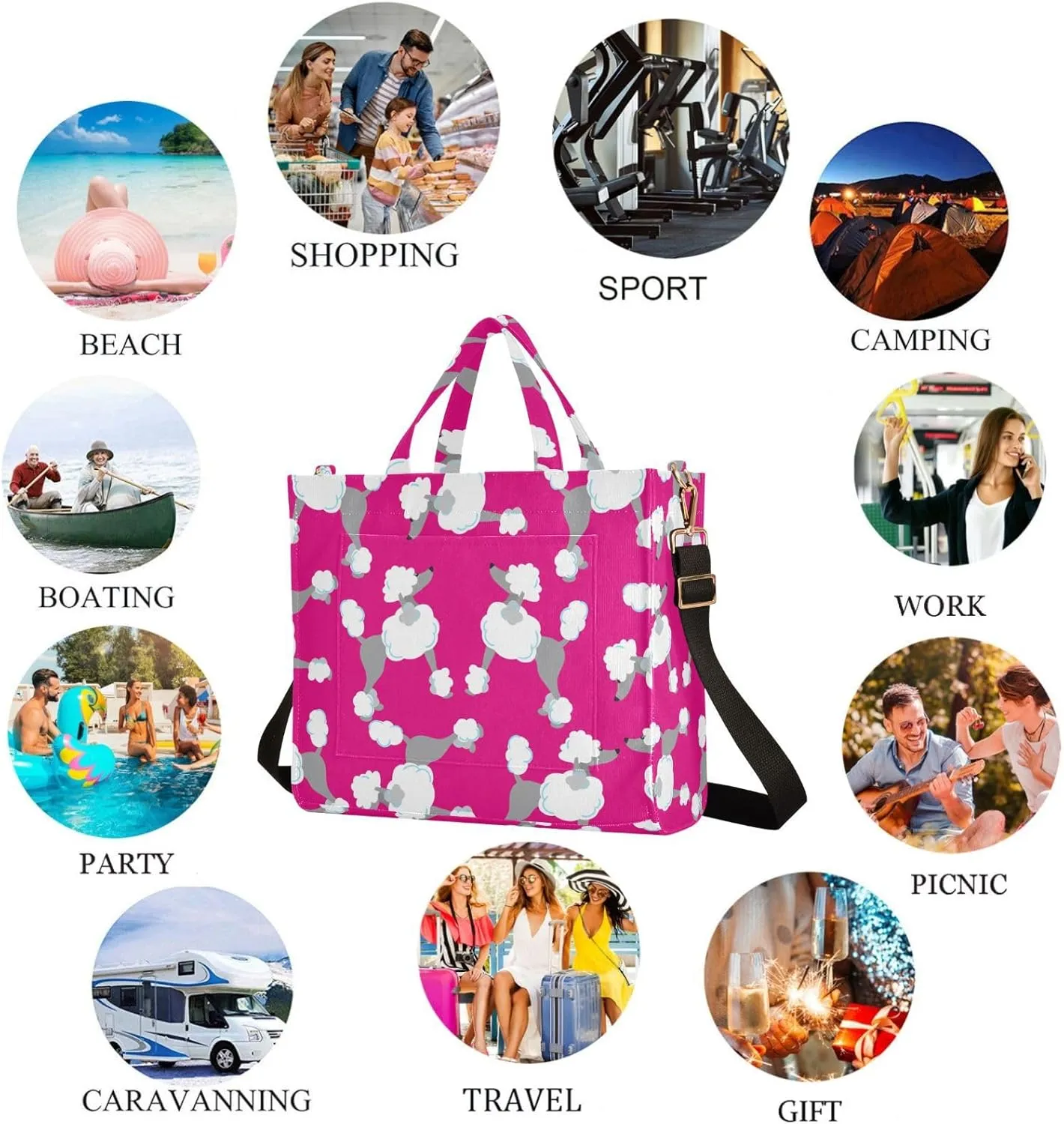 Naanle Futuristic Poodles Dogs Pink Floral Corduroy Satchel Crossbody Tote Bag for Work Beach Gym