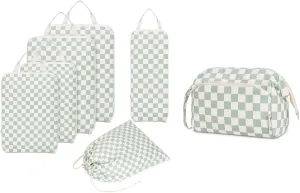 Narwey Large Wide-open Makeup Bag with 6 Set Compression Packing Cubes