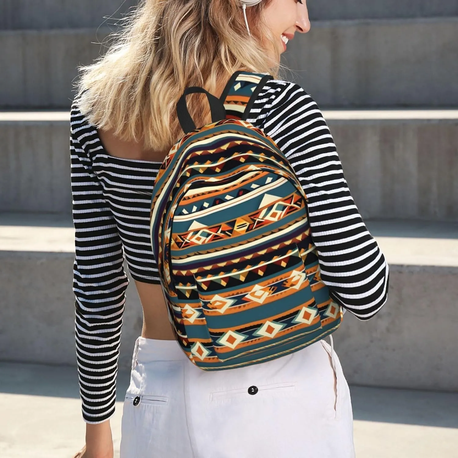 Native American Pattern Print Canvas Laptop Backpack Outdoor Casual Travel Bag Daypack Book Bag For Men Women