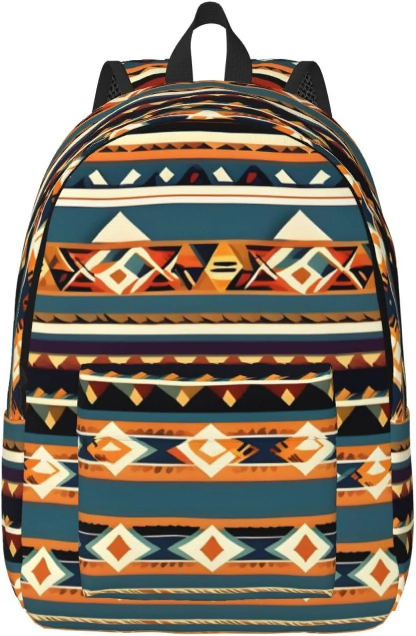 Native American Pattern Print Canvas Laptop Backpack Outdoor Casual Travel Bag Daypack Book Bag For Men Women