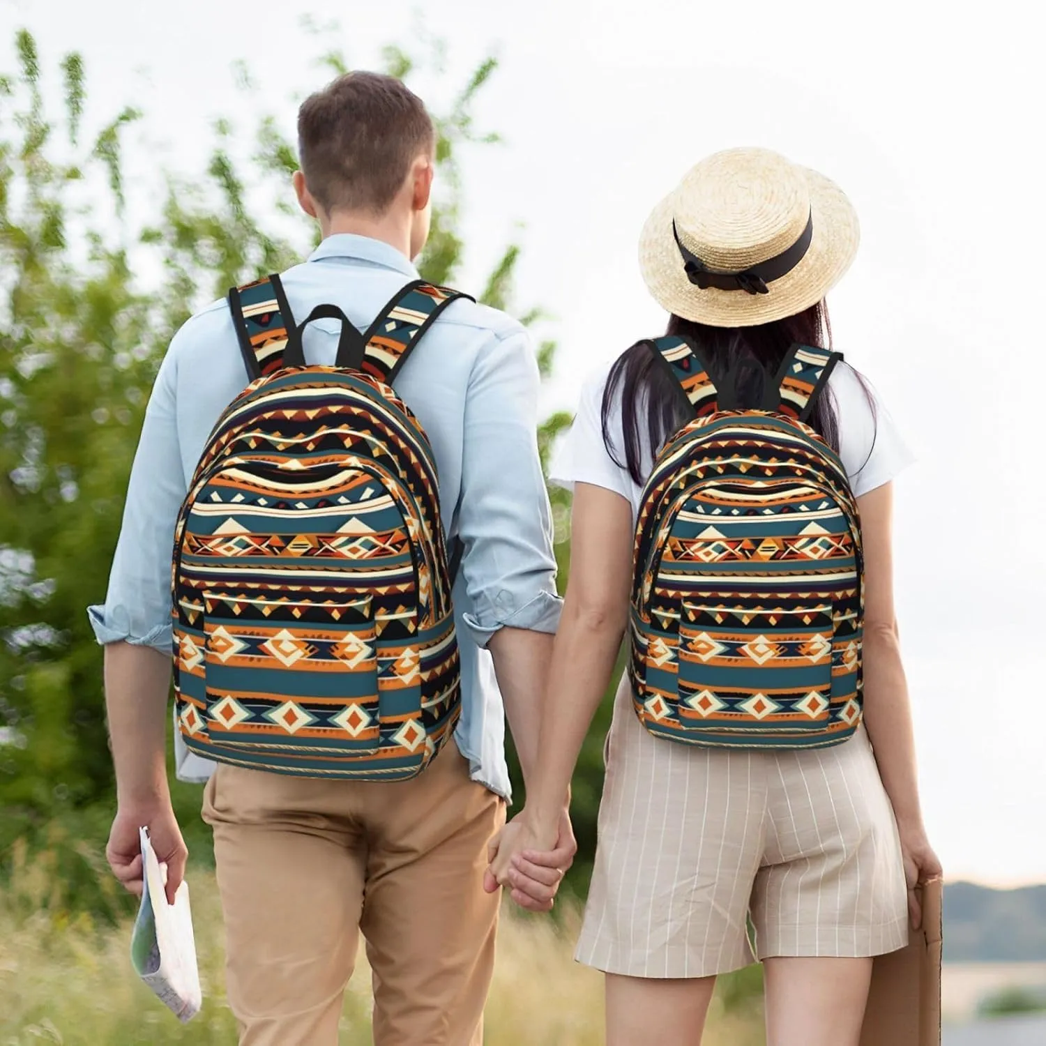 Native American Pattern Print Canvas Laptop Backpack Outdoor Casual Travel Bag Daypack Book Bag For Men Women