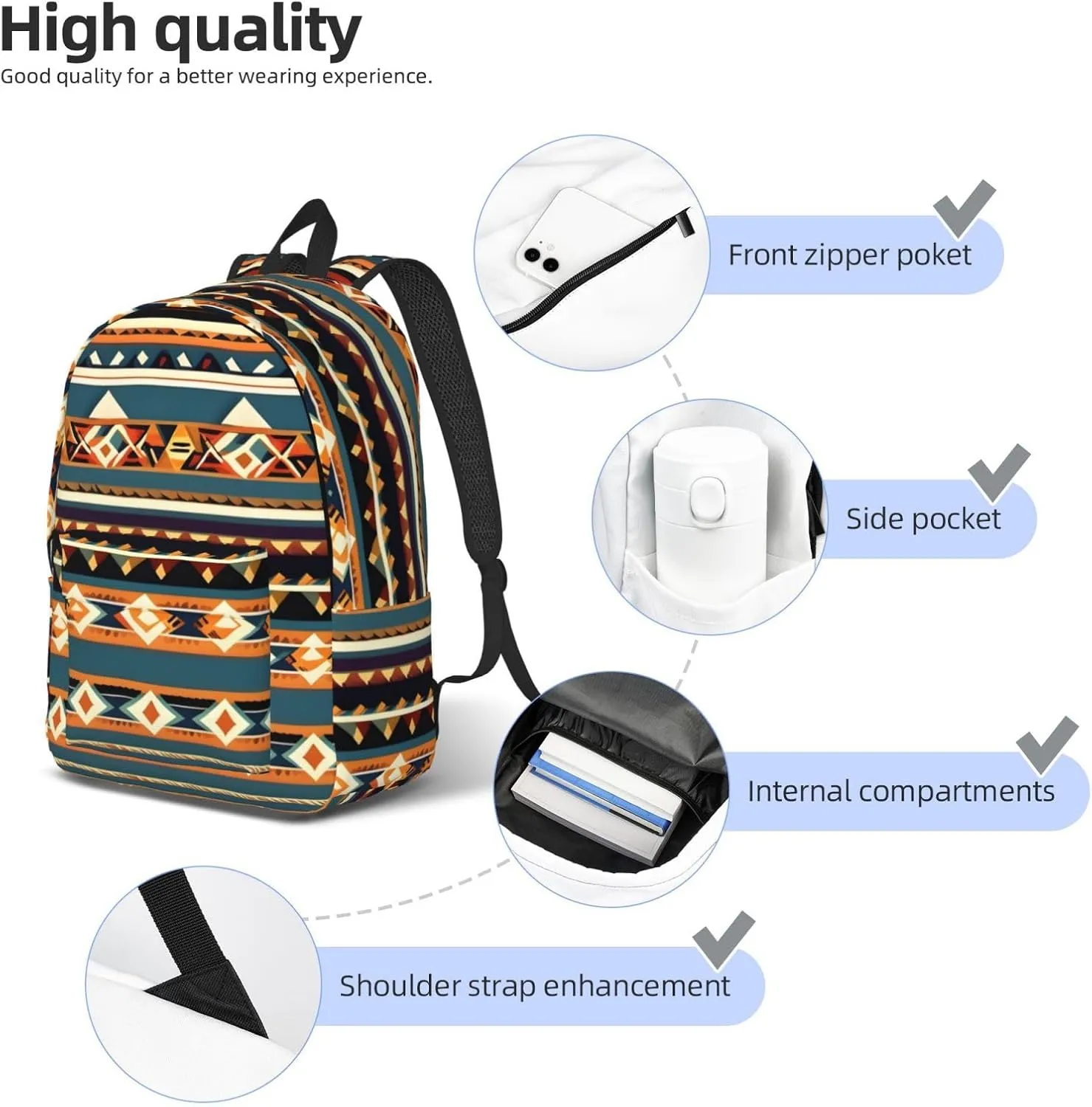 Native American Pattern Print Canvas Laptop Backpack Outdoor Casual Travel Bag Daypack Book Bag For Men Women