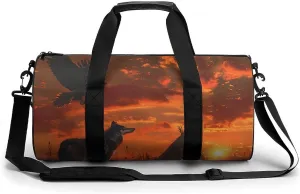 Native American Tribes Sunset Eagle Wolf Gym Bag Lightweight Duffel Bag Workout Bag Overnight Backpack Travel Bags for Men Women