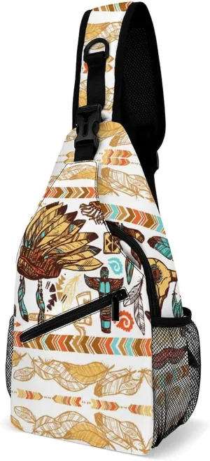 Native Americans Printed Crossbody Bags Casual Sling Backpack with Adjustable Strap for Women Men