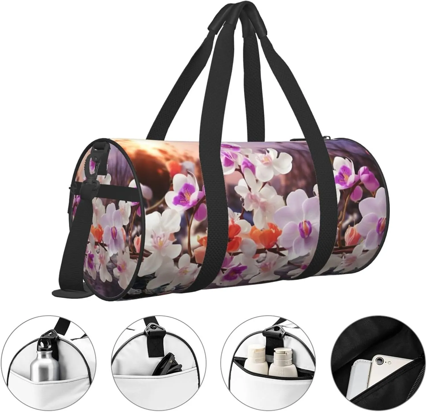 Nature Floral Spring Travel Duffle Bag for Men Women Sport Gym Bag Foldable Weekender Bag Carry on Overnight Bag for Travel Swimming Basketball
