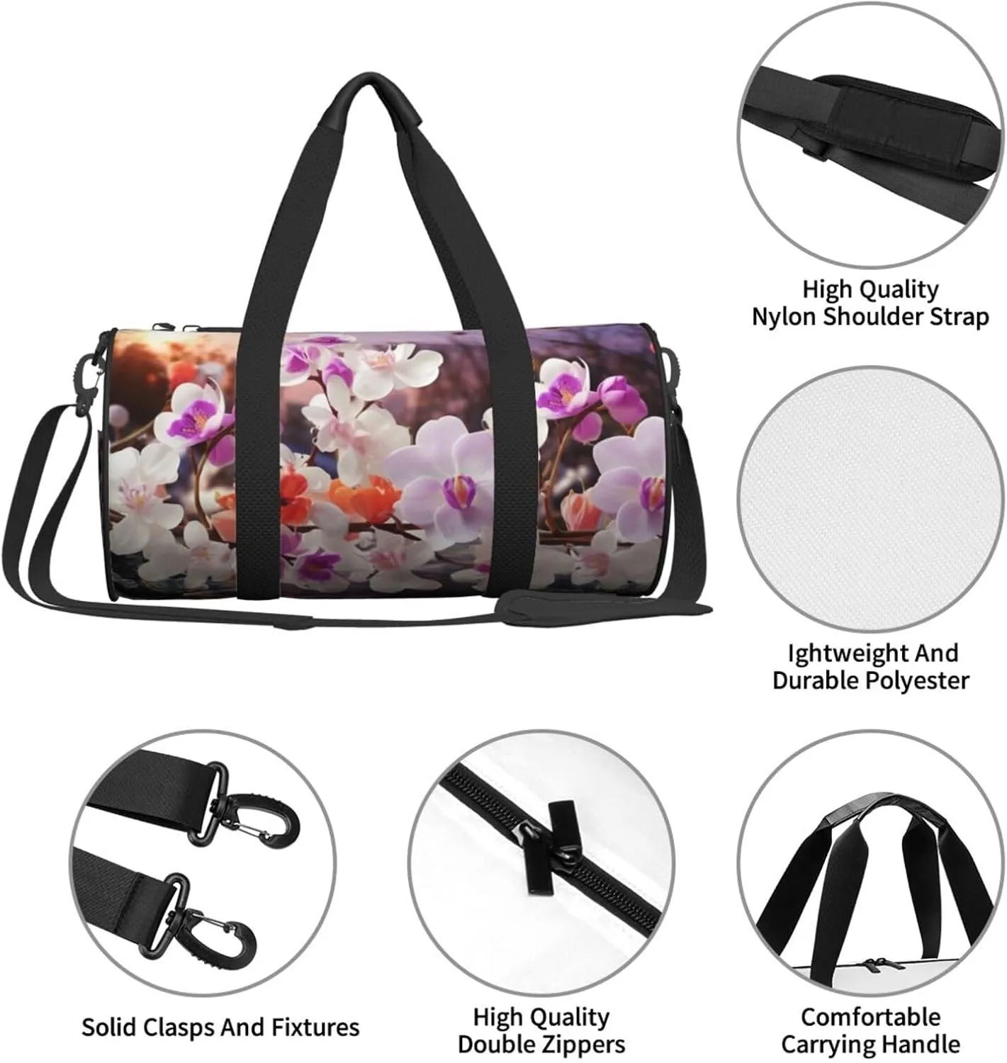Nature Floral Spring Travel Duffle Bag for Men Women Sport Gym Bag Foldable Weekender Bag Carry on Overnight Bag for Travel Swimming Basketball