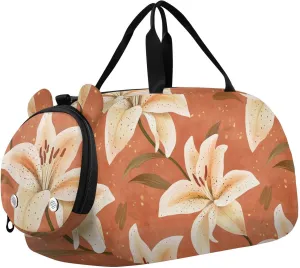 Nature Lily Floral Retro Boy's Gym Duffel Bag with Shoes Compartment Multifunctional Sports Overnight Travel Bag for Beach Swim Bags Pool Sports