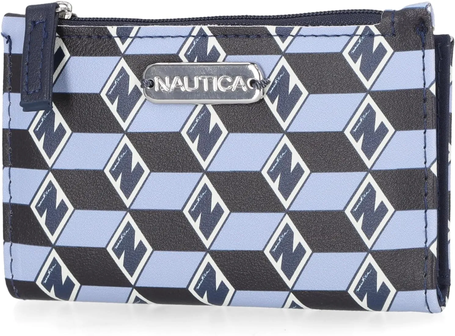 Nautica High Tide Small Wallet for Women, RFID Blocking Slim Credit Card Holder with Zipper Coin Pocket, Bifold Compact Wallet with ID Window, Glacial Blue