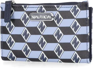 Nautica High Tide Small Wallet for Women, RFID Blocking Slim Credit Card Holder with Zipper Coin Pocket, Bifold Compact Wallet with ID Window, Glacial Blue