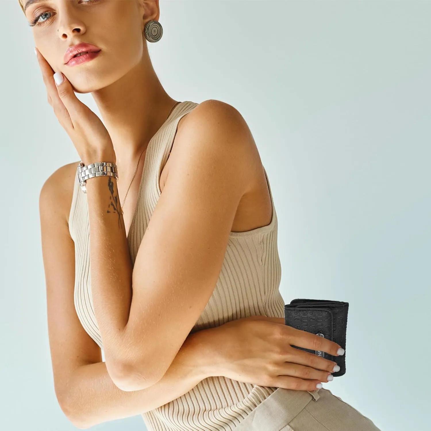 Nautica Rower's End Small Wallet for Women, RFID Blocking Slim Credit Card Holder with Zipper Coin Pocket, Bifold Compact Wallet with ID Window in Black Logo