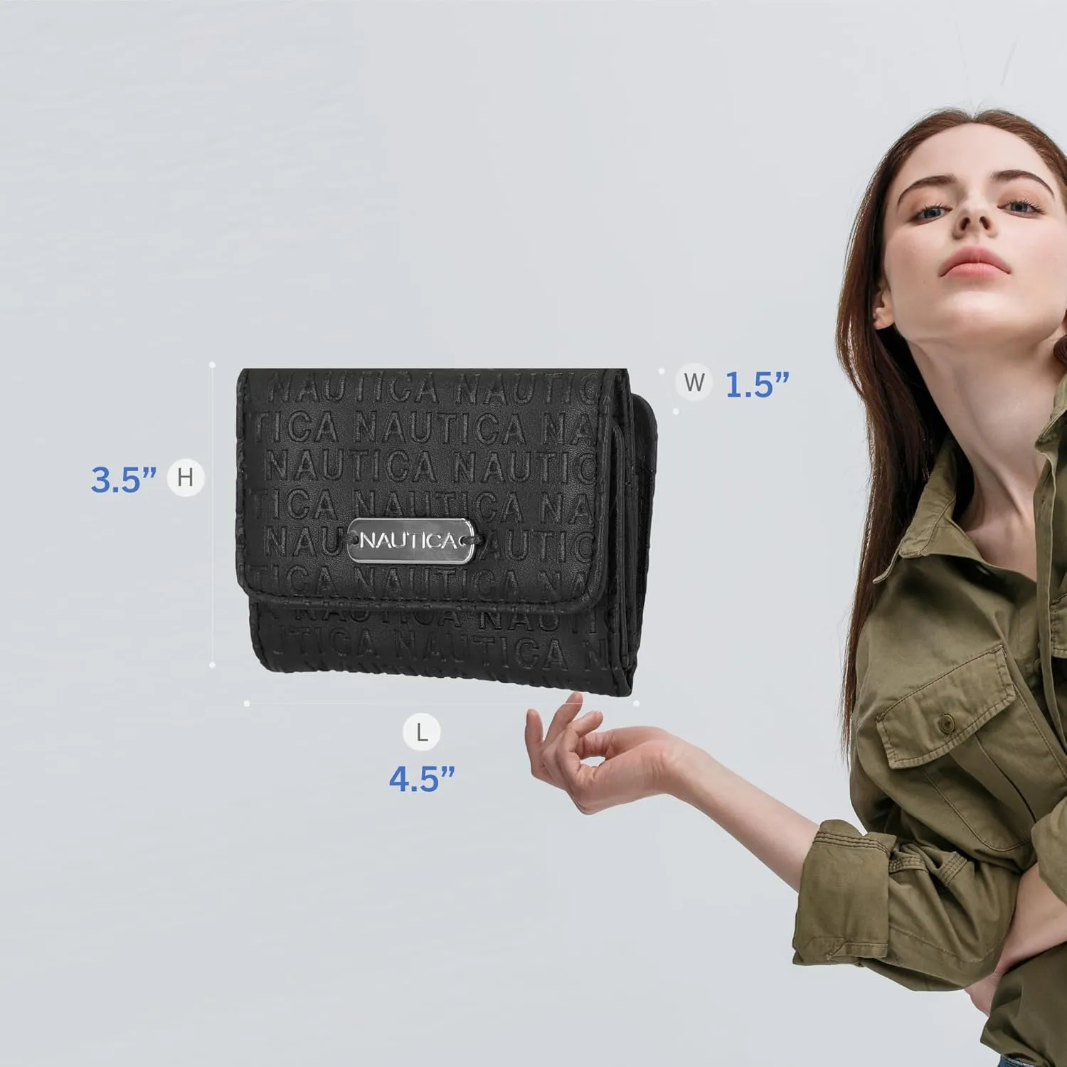 Nautica Rower's End Small Wallet for Women, RFID Blocking Slim Credit Card Holder with Zipper Coin Pocket, Bifold Compact Wallet with ID Window in Black Logo