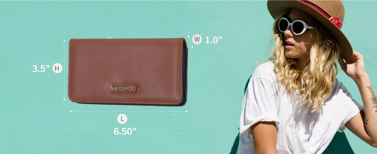 Nautica Seaside Slim Womens Wallet RFID Blocking Credit Card Holder, Coin Purse, Checkbook Organizer Clutch, Small Vegan Leather Wallet for Travel, Black (Pebble)