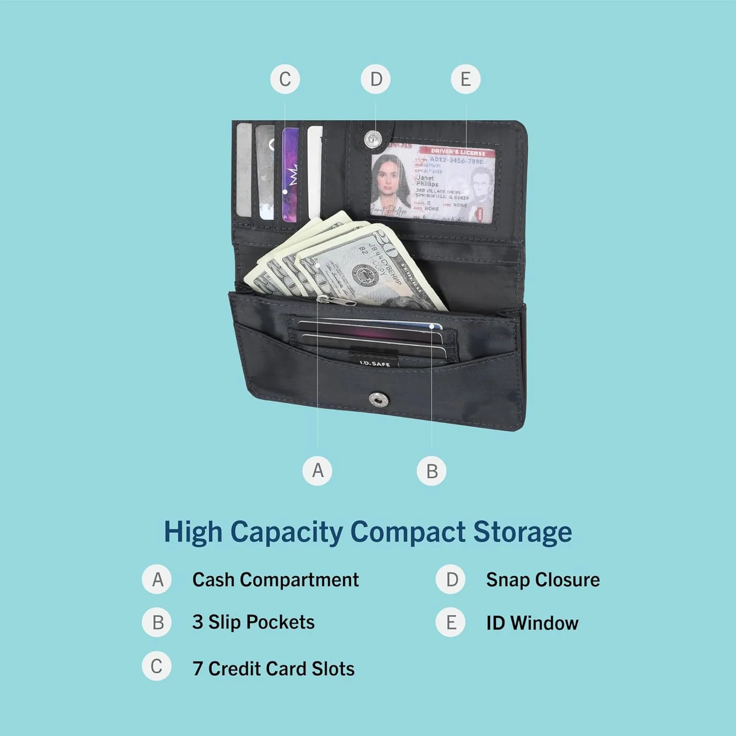 Nautica Seaside Slim Womens Wallet RFID Blocking Credit Card Holder, Coin Purse, Checkbook Organizer Clutch, Small Vegan Leather Wallet for Travel, Black (Pebble)