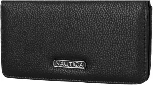 Nautica Seaside Slim Womens Wallet RFID Blocking Credit Card Holder, Coin Purse, Checkbook Organizer Clutch, Small Vegan Leather Wallet for Travel, Black (Pebble)