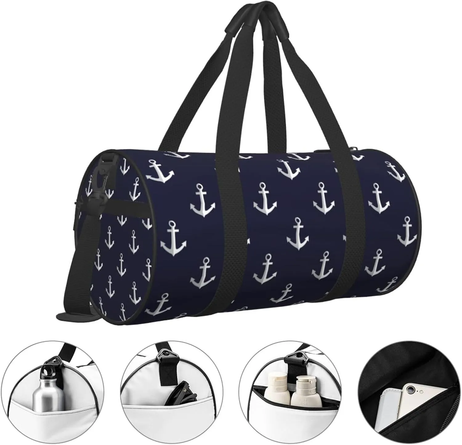 Nautical Anchors Navy Sports Gym Bag Travel Duffel Bag Shoes Compartment For Men Women Foldable Lightweight Yoga Gym Sports Bag