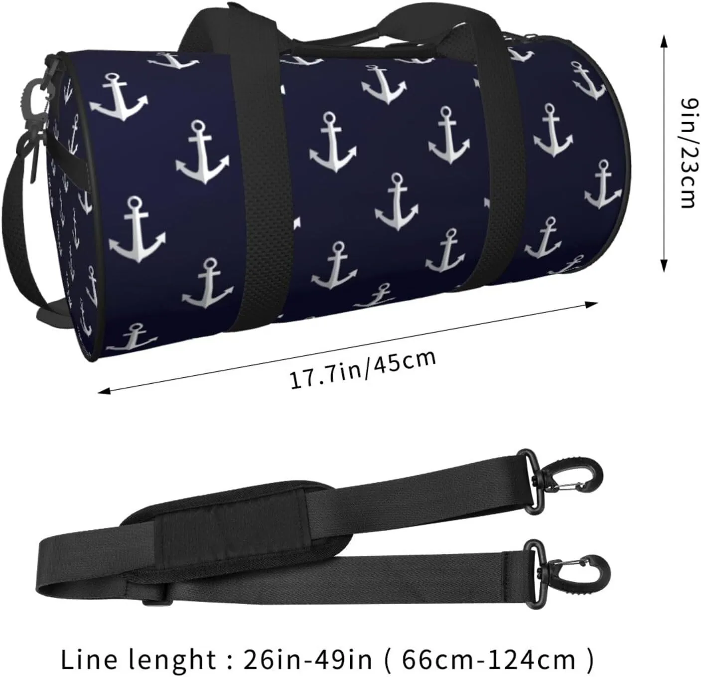 Nautical Anchors Navy Sports Gym Bag Travel Duffel Bag Shoes Compartment For Men Women Foldable Lightweight Yoga Gym Sports Bag