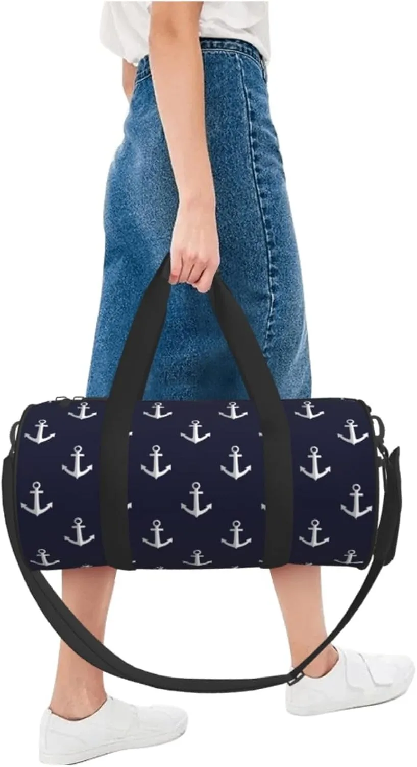 Nautical Anchors Navy Sports Gym Bag Travel Duffel Bag Shoes Compartment For Men Women Foldable Lightweight Yoga Gym Sports Bag