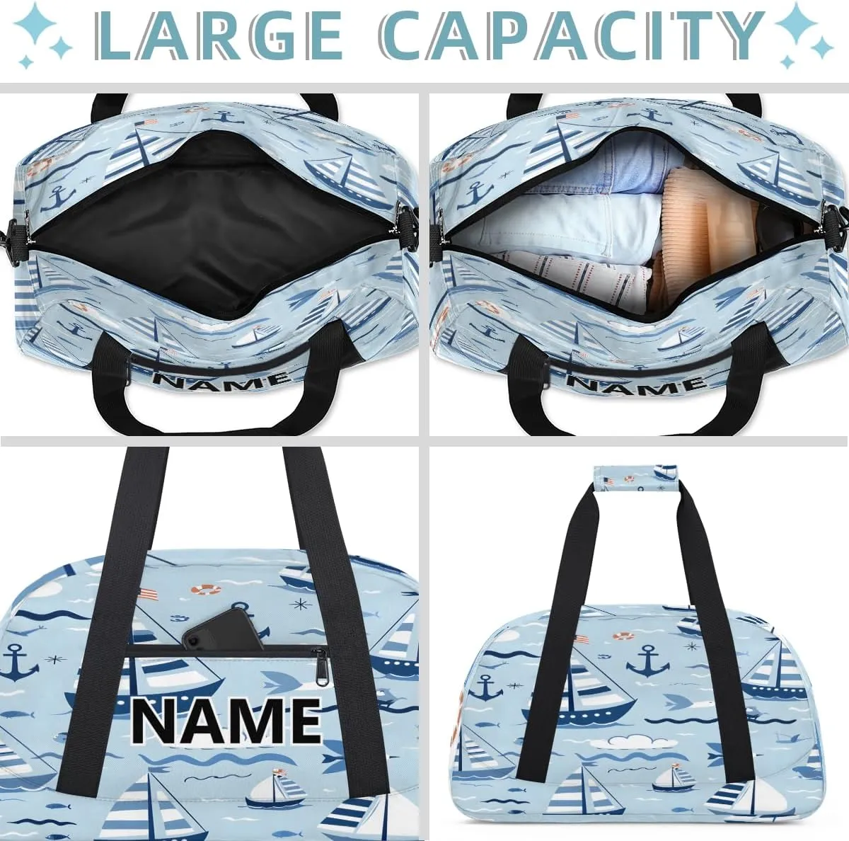 Nautical Sailing Mini Gym Bag 18 inch for Women Men Waterproof Custom Ocean Themed Travel Duffel Bag Carry On Overnight Tote Nurse Bag for Work Fitness Hiking