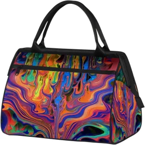 Neon Colorful Fluid Gym Bag for Women Men, Travel Sports Duffel Bag with Trolley Sleeve, Waterproof Sports Gym Bag Weekender Overnight Bag Carry On Tote Bag for Travel Gym Sport