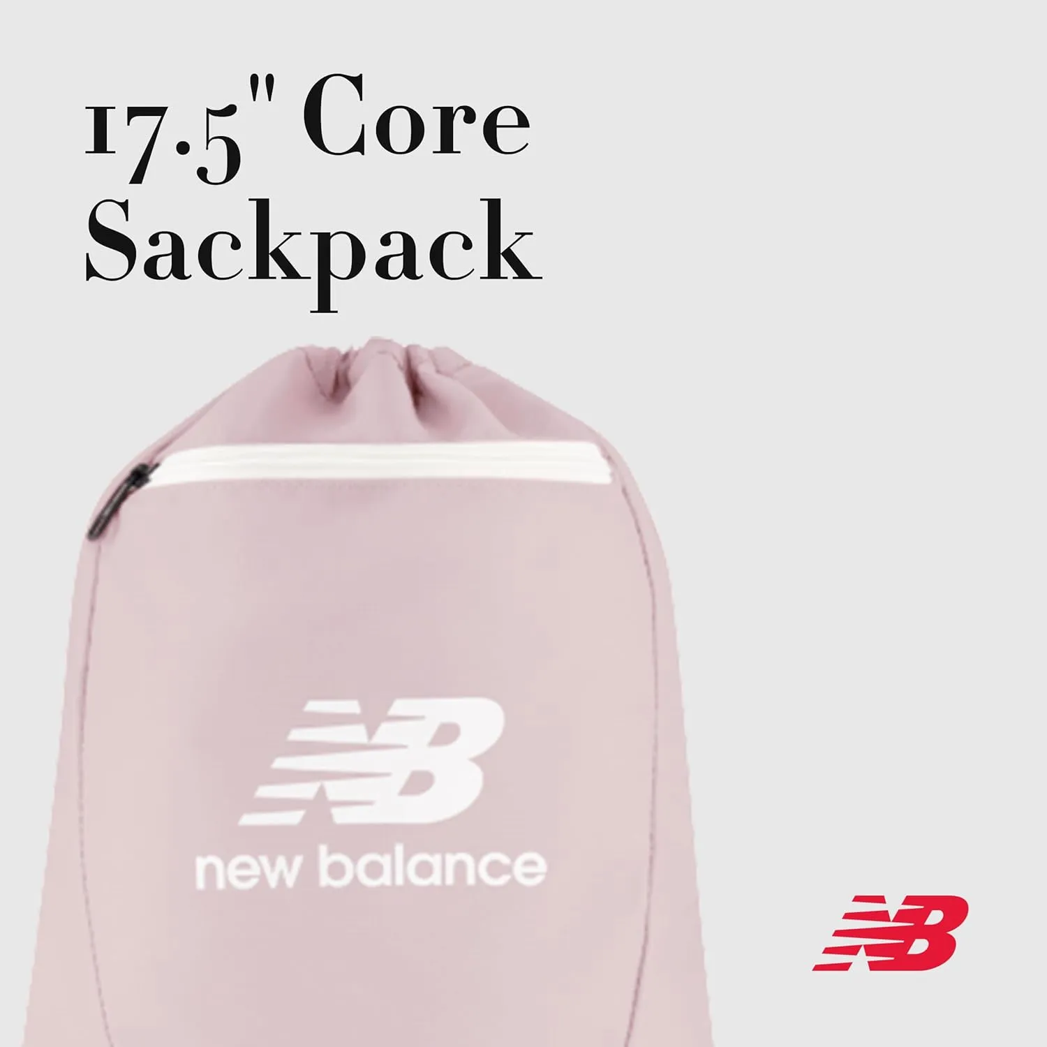 New Balance Drawstring Backpack, Small Gym Travel Bag with Front Zip Pocket, Sports Cinch Sack for Men and Women, Blush, 17.5 Inch