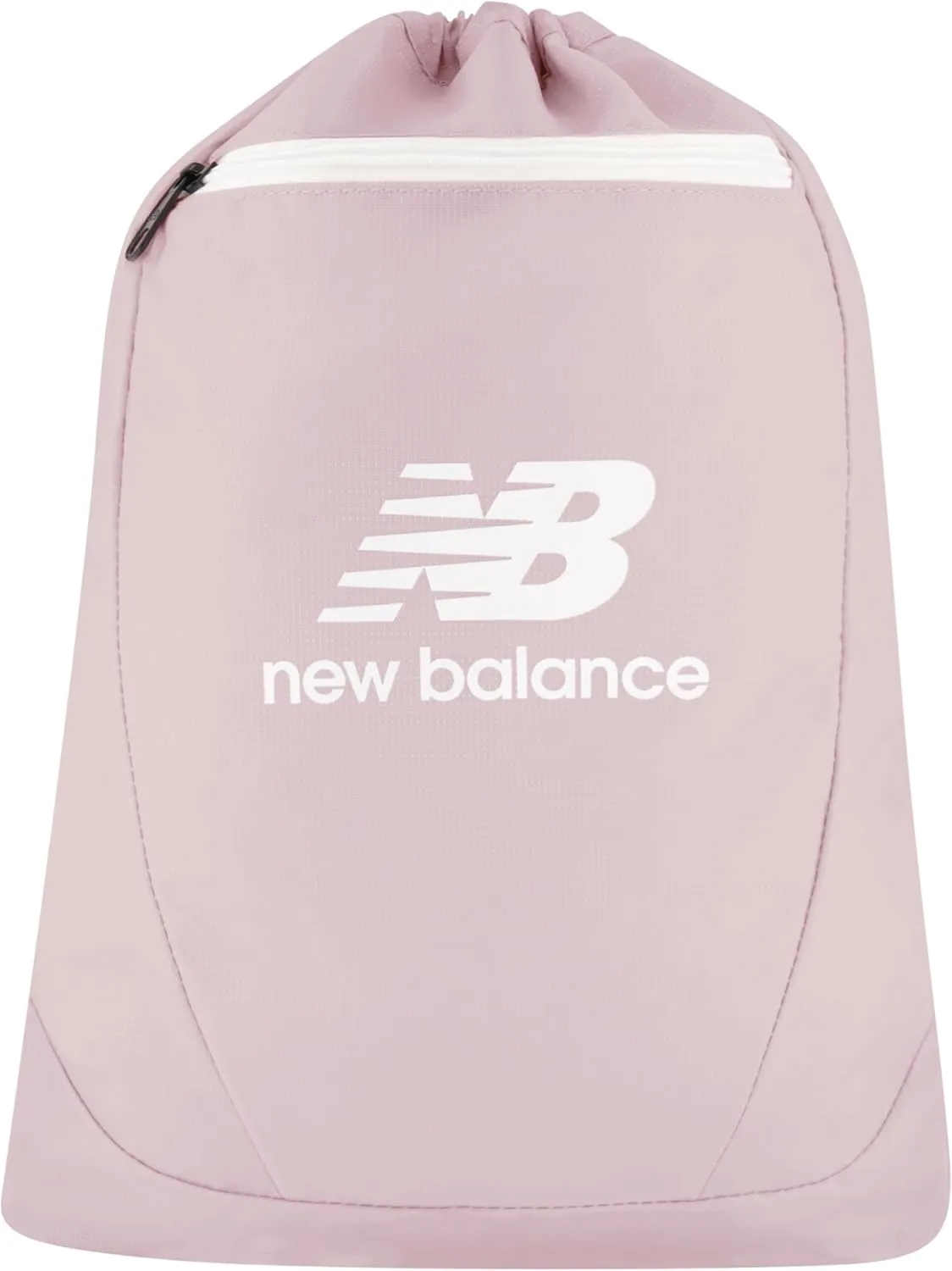 New Balance Drawstring Backpack, Small Gym Travel Bag with Front Zip Pocket, Sports Cinch Sack for Men and Women, Blush, 17.5 Inch