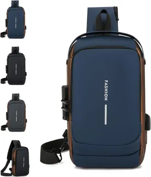 New Carbon Fiber Streamline Anti-Theft Sling Bag, USB Charging Waterproof Shoulder Backpacks, Sport Crossbody Bag (Dark blue)
