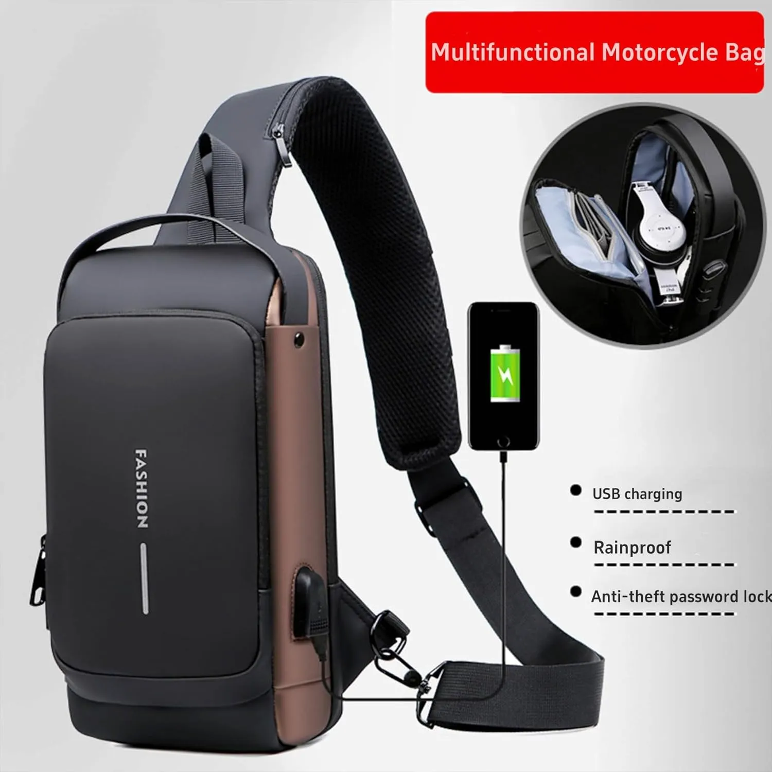 New Carbon Fiber Streamline Anti-Theft Sling Bag, USB Charging Waterproof Shoulder Backpacks, Sport Crossbody Bag (Dark blue)