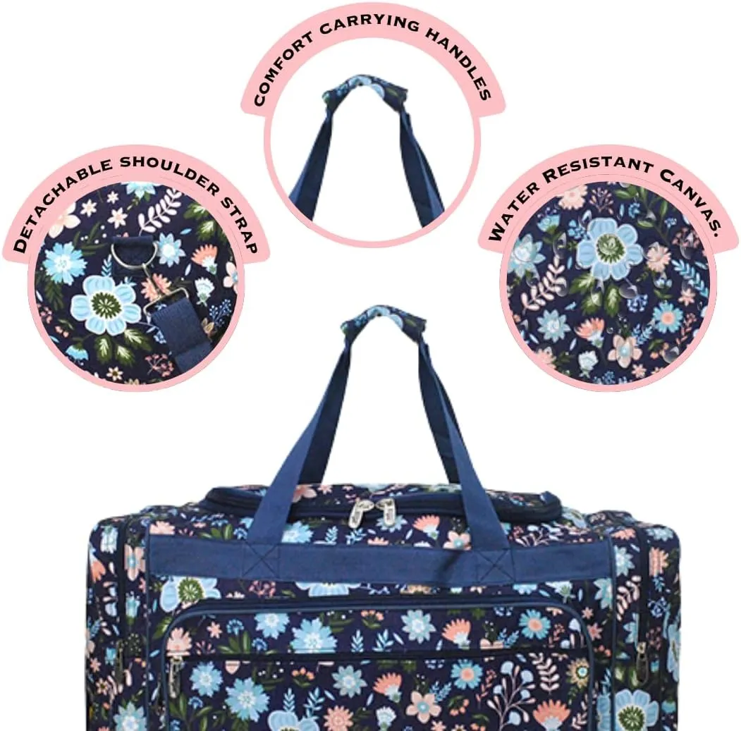 NGIL Canvas 20" inch Duffle Bag (Pastel Floral-Navy)
