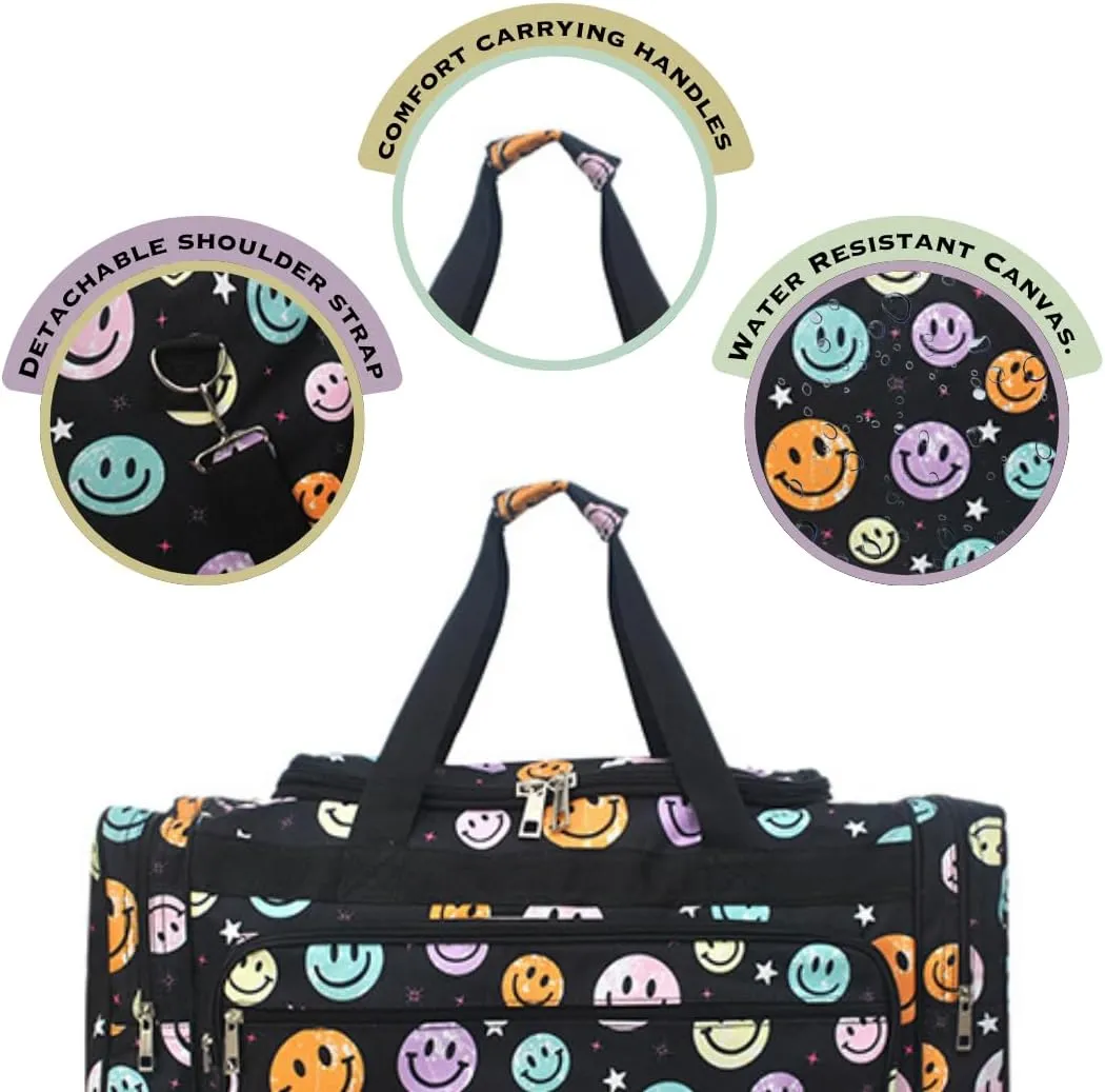 NGIL Canvas 23" inch Duffle Bag (Rainbow Smiles-Black)