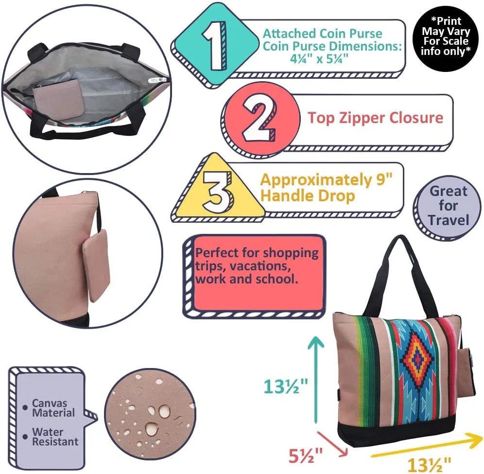 NGIL Medium Top Zipper Closure Canvas Tote Bag with Attached Matching Coin Purse For Moms and Nurses