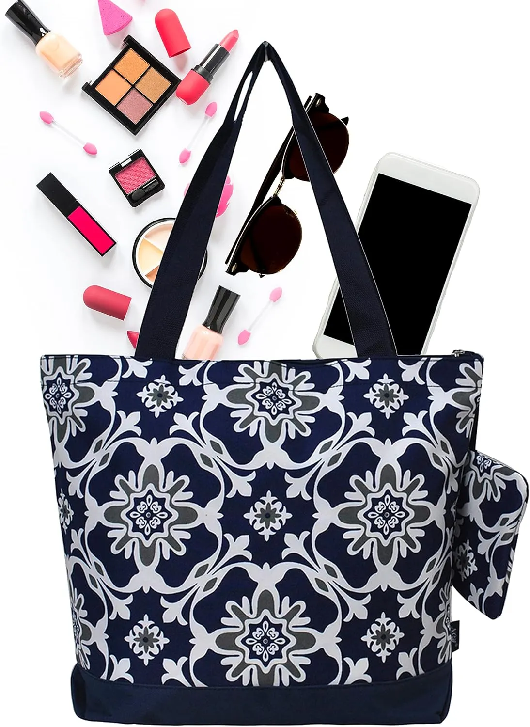 NGIL Medium Top Zipper Closure Canvas Tote Bag with Attached Matching Coin Purse For Moms and Nurses