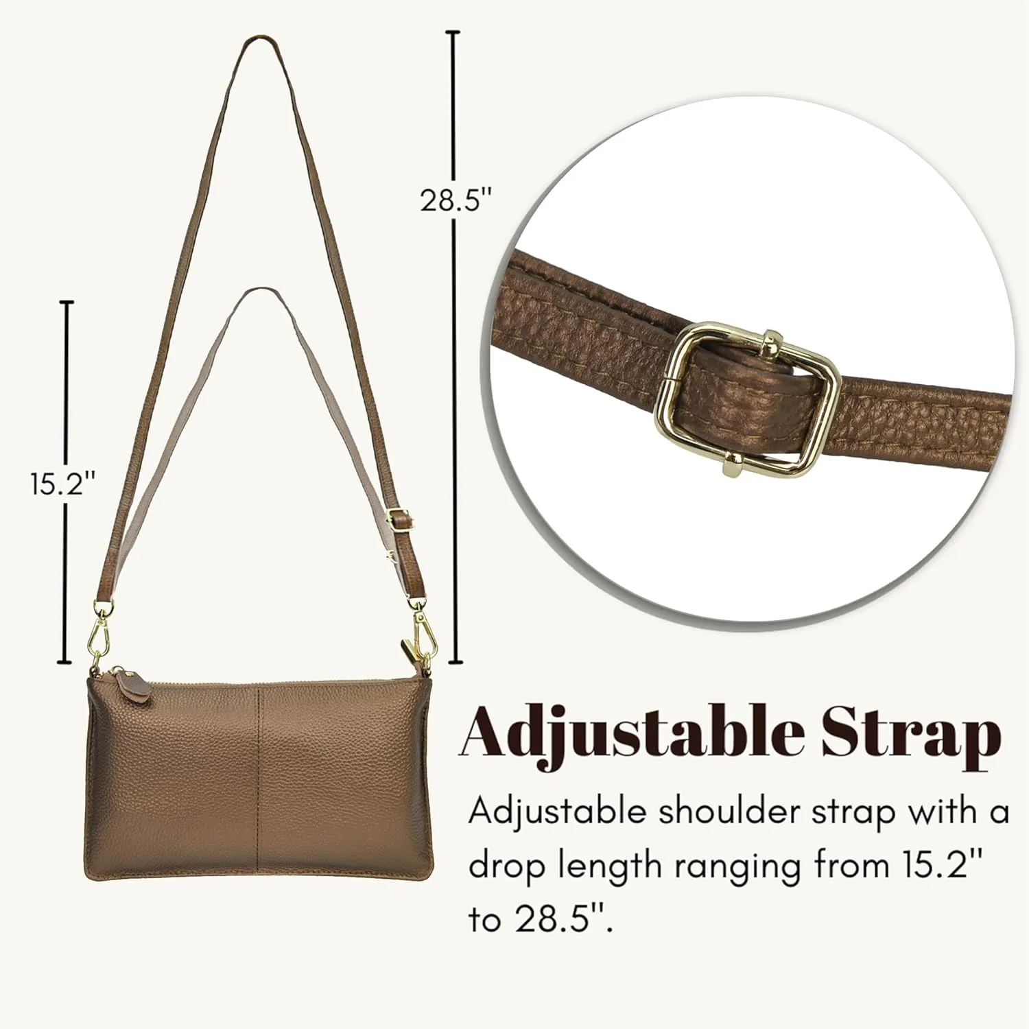 NGIL Women Genuine Leather Crossbody Wristlet, Women's Handbag, Chic Shoulder Bag Small Wristlet Wallet, Golden Accent Zipper