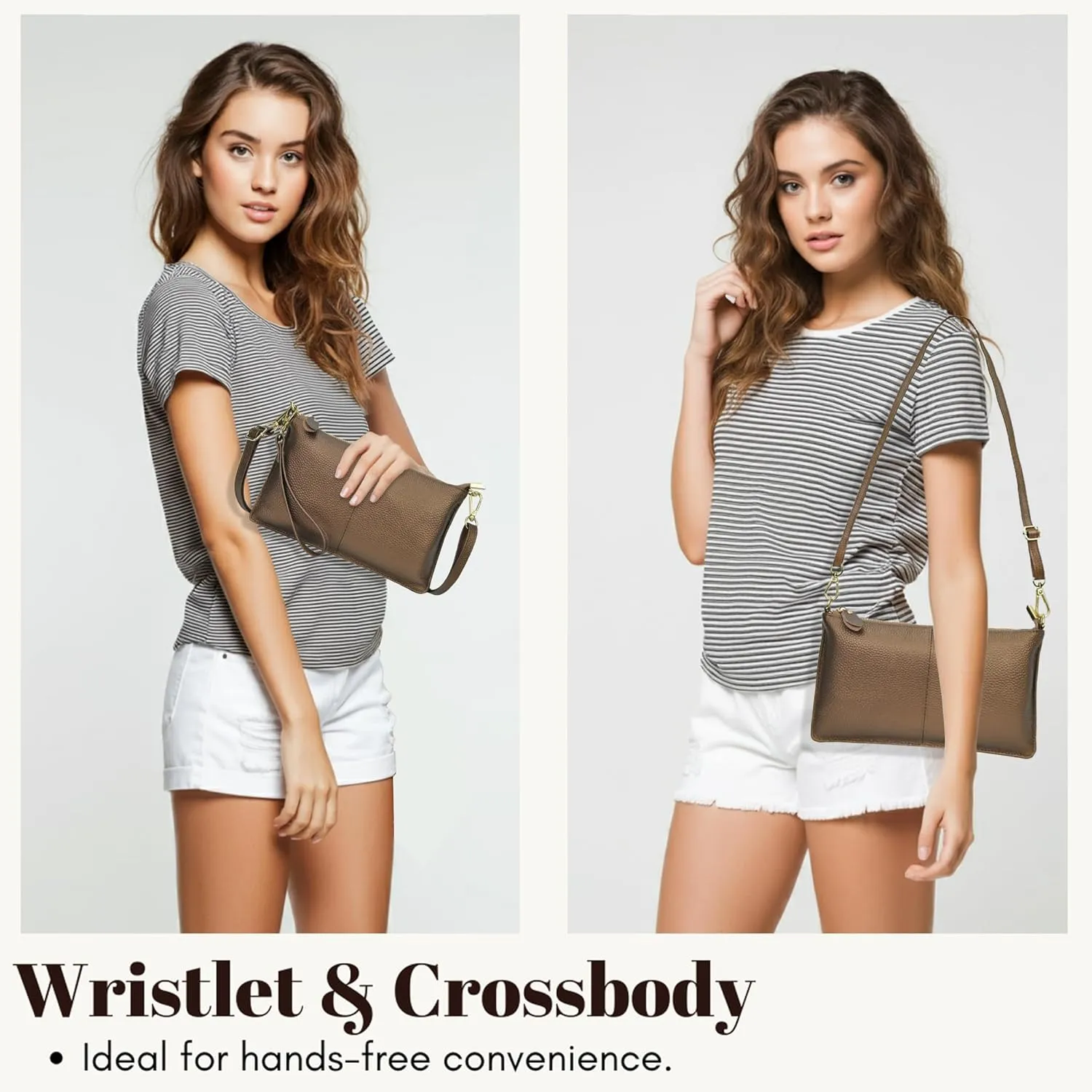 NGIL Women Genuine Leather Crossbody Wristlet, Women's Handbag, Chic Shoulder Bag Small Wristlet Wallet, Golden Accent Zipper
