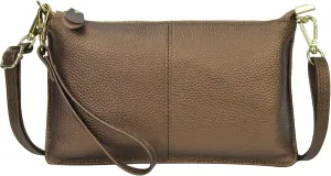 NGIL Women Genuine Leather Crossbody Wristlet, Women's Handbag, Chic Shoulder Bag Small Wristlet Wallet, Golden Accent Zipper