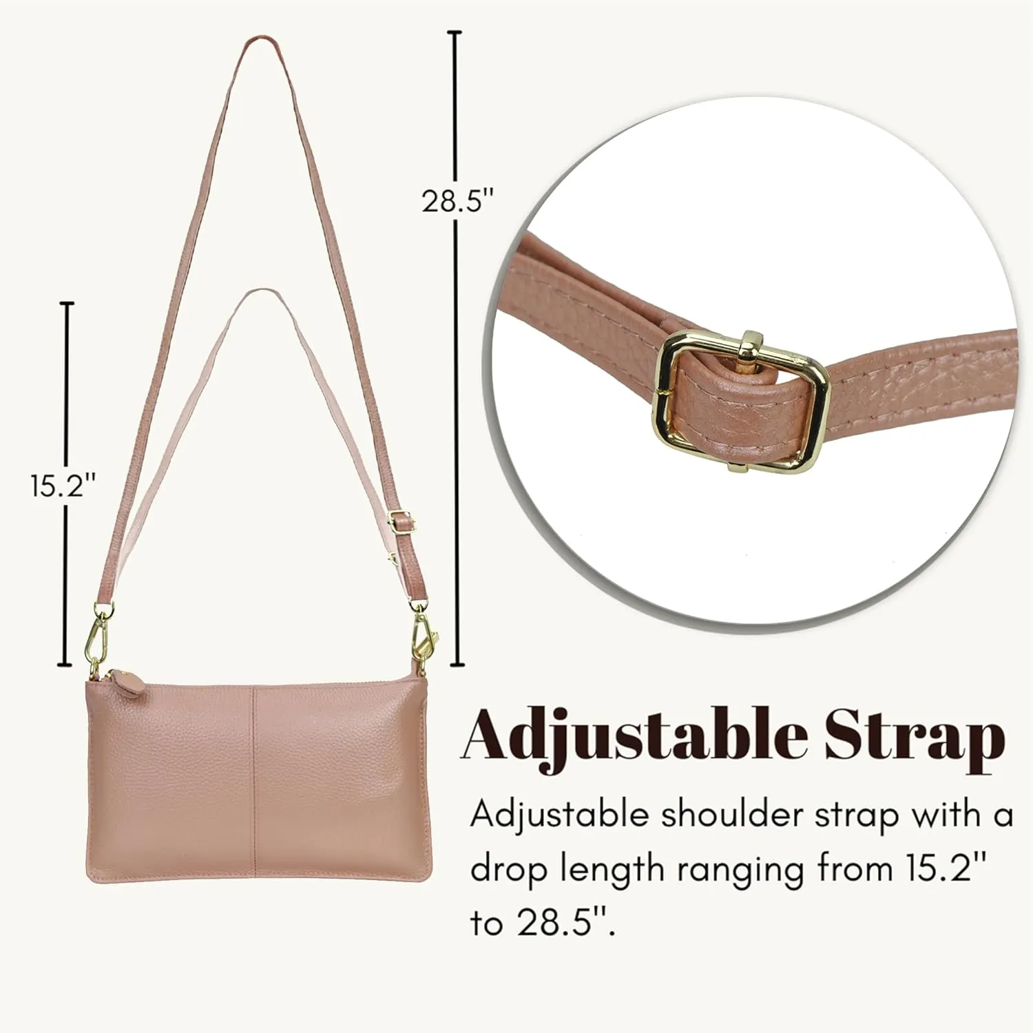 NGIL Women Genuine Leather Crossbody Wristlet, Women's Handbag, Chic Shoulder Bag Small Wristlet Wallet, Golden Accent Zipper