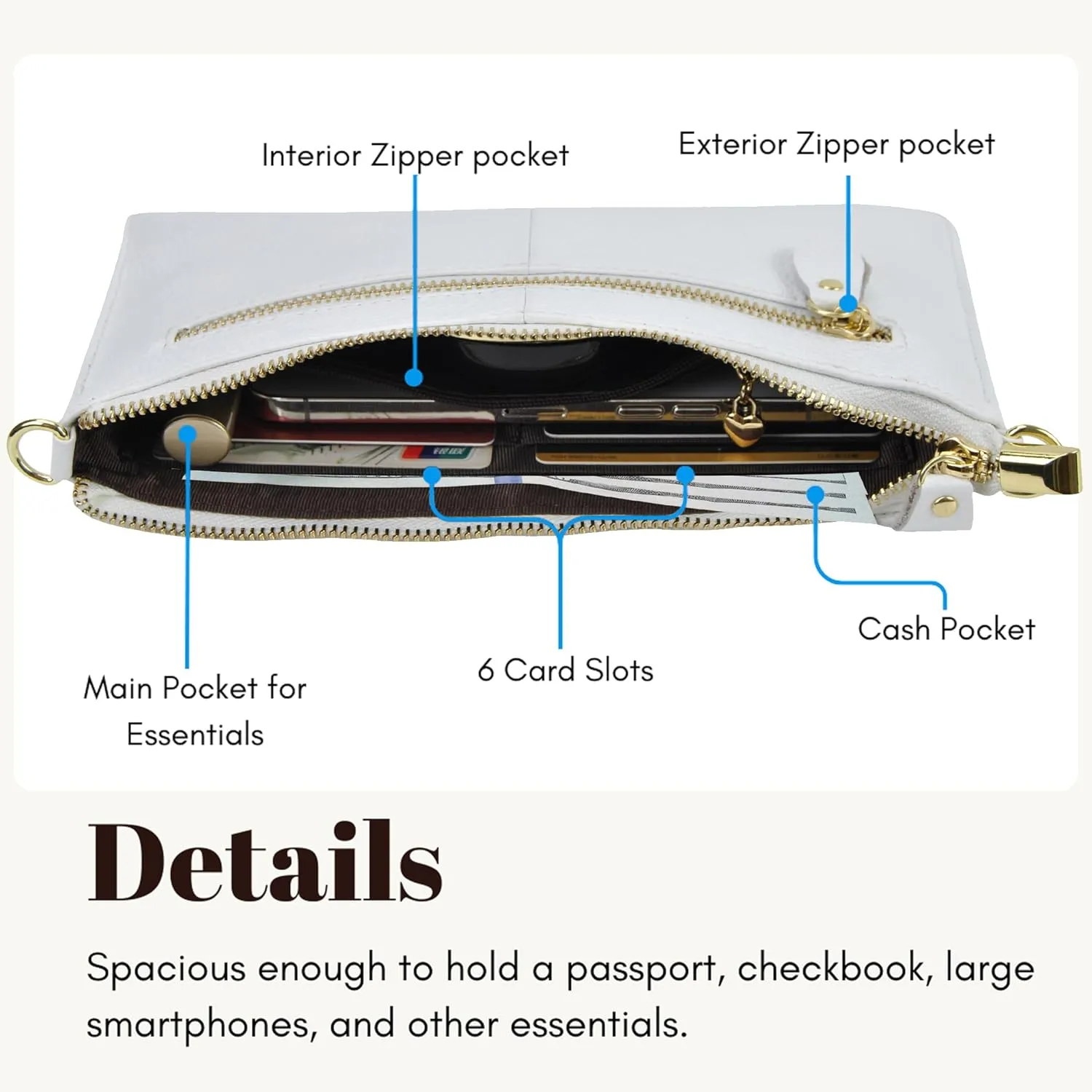 NGIL Women Genuine Leather Crossbody Wristlet, Women's Handbag, Chic Shoulder Bag Small Wristlet Wallet, Golden Accent Zipper