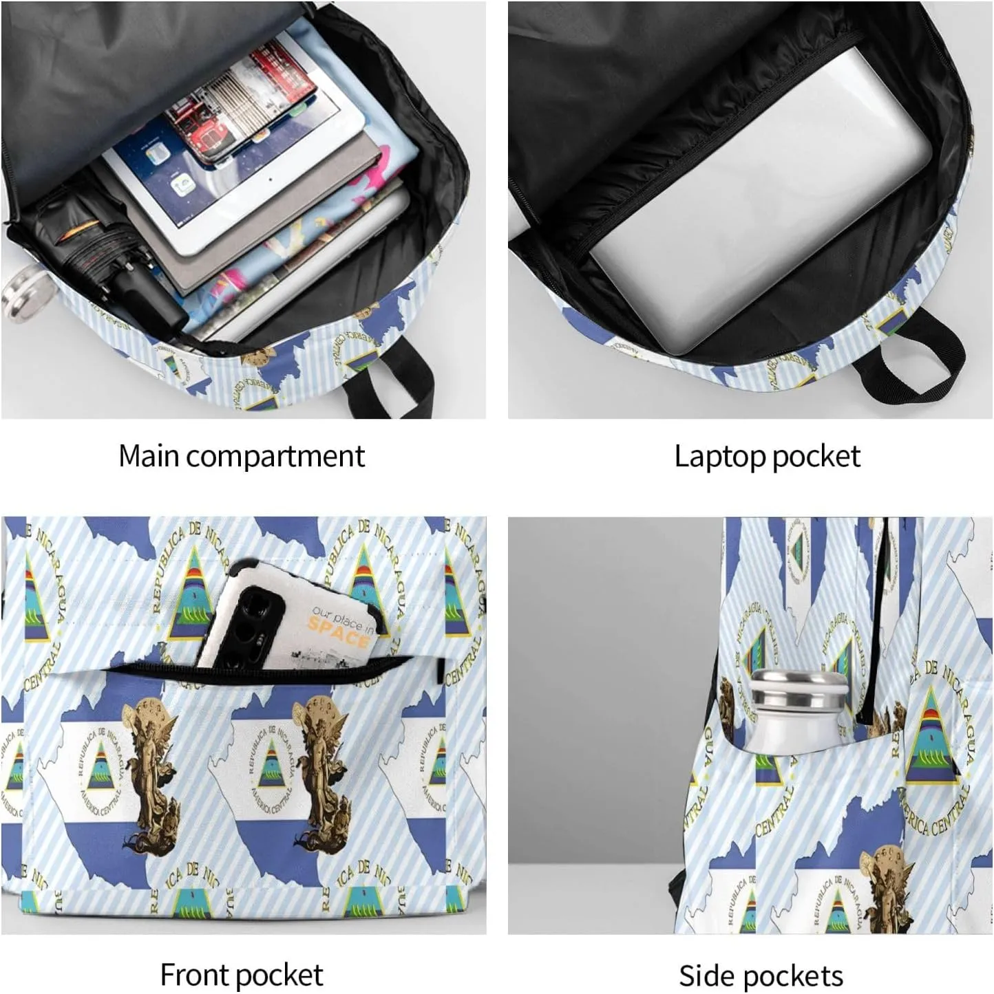 Nicaragua Flag Map St Michael the Archangel Angel Casual Backpack Large Capacity Travel Backpacks Laptop Daypack Commuter Rucksack Adjustable Strap Sports Bags for Hiking Biking