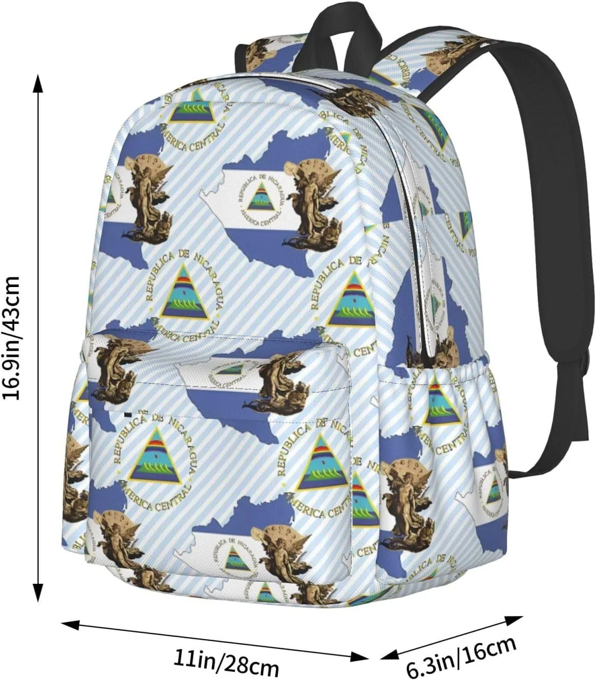 Nicaragua Flag Map St Michael the Archangel Angel Casual Backpack Large Capacity Travel Backpacks Laptop Daypack Commuter Rucksack Adjustable Strap Sports Bags for Hiking Biking