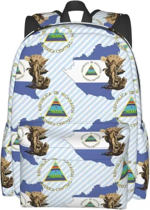 Nicaragua Flag Map St Michael the Archangel Angel Casual Backpack Large Capacity Travel Backpacks Laptop Daypack Commuter Rucksack Adjustable Strap Sports Bags for Hiking Biking