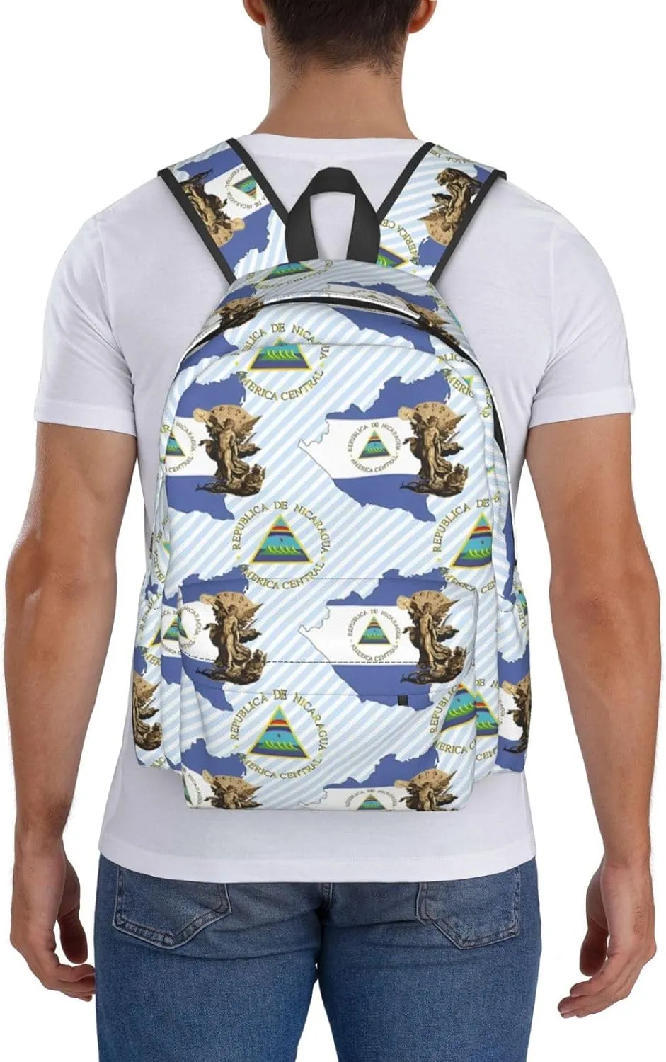 Nicaragua Flag Map St Michael the Archangel Angel Casual Backpack Large Capacity Travel Backpacks Laptop Daypack Commuter Rucksack Adjustable Strap Sports Bags for Hiking Biking