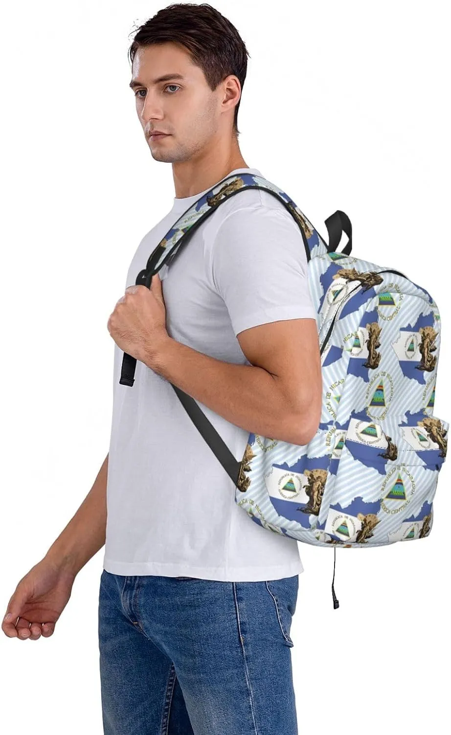Nicaragua Flag Map St Michael the Archangel Angel Casual Backpack Large Capacity Travel Backpacks Laptop Daypack Commuter Rucksack Adjustable Strap Sports Bags for Hiking Biking