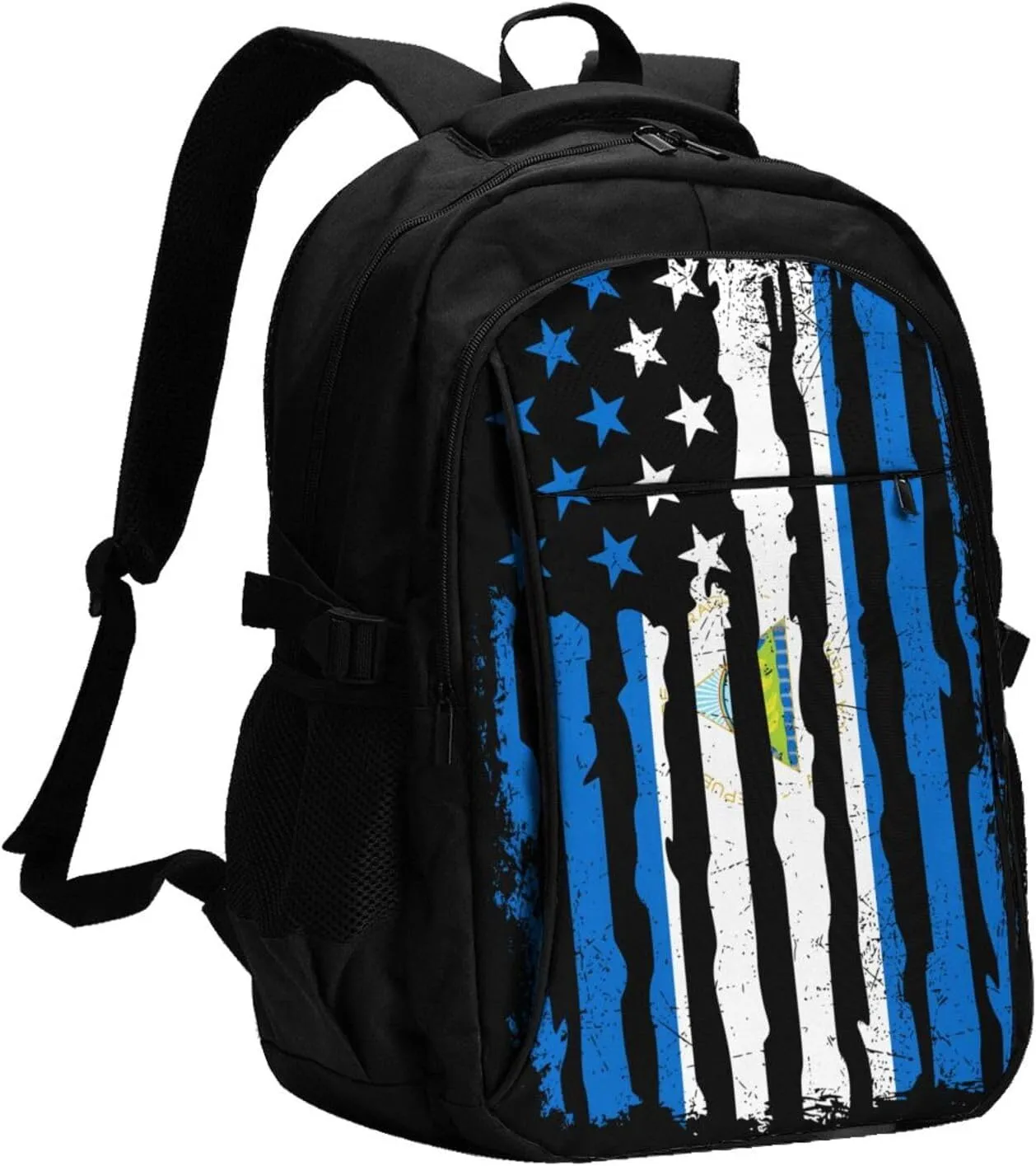Nicaraguan American Flag Nicaragua Roots Business Laptop Backpack Travel Backpacks Outdoor Rucksack Large Bag Daypack with USB Charging Port Multi-Pocket for Hiking Camping