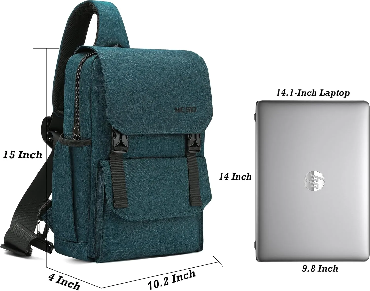 NICGID Sling Bag Backpack, 13.3'' 14.1'' Laptop Bag Crossbody Shoulder Chest Backpacks Travel Outdoors for Men Women